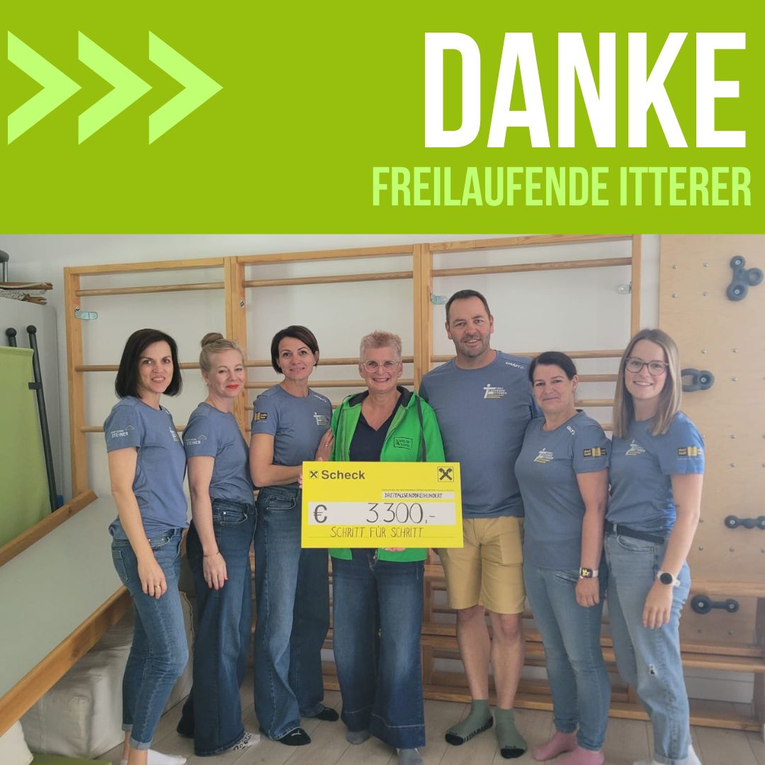DANKE FREILAUFENDE ITTERER Vorstand der Freilaufenden Itterer bei der SpendenĂŒbergabe